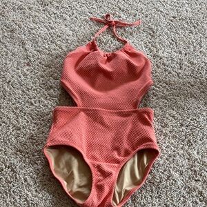 Old Navy Coral Textured Halter One-Piece Swimsuit